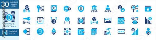 Fotografie Crypto currency system and block chain icon set