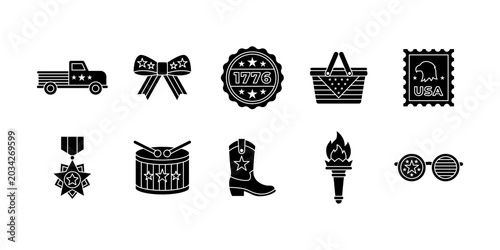 American Patriotic Symbols with 1776 Badge Eagle Stamp Torch Drum and Cowboy Boot