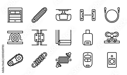 Foto Garage Door Opener Parts & Accessories Icons, Vector Set: Automation, Repair, In