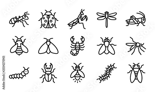 Konstfotografi Insect Icons Collection: Vector Graphics of Bugs, Beetles, and Arthropods for Na