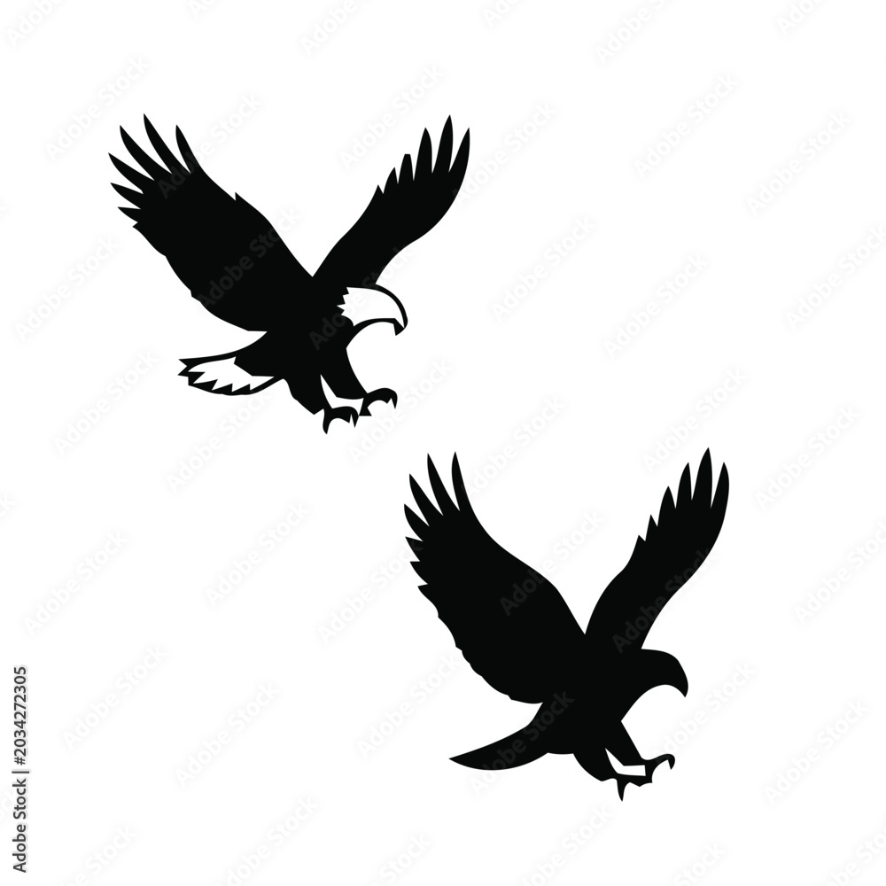 Fototapeta premium Flying Eagle Silhouettes Set Minimalist Black Birds of Prey Vector Icons