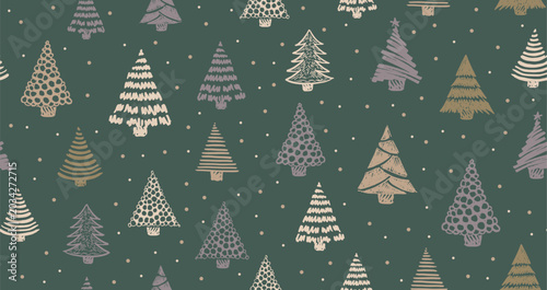 Hand-Drawn Christmas Tree pattern on green