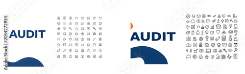  Audit and financial compliance icons set, thin line business assessment
