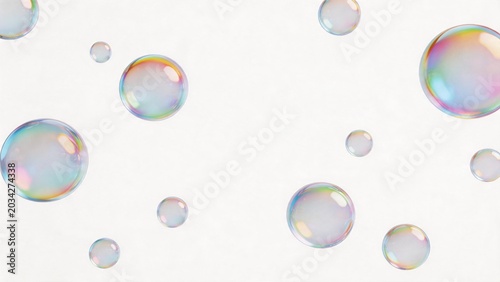 Colorful bubbles floating on white