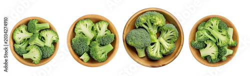 fresh broccoli in wooden bowl isolated on transparent background