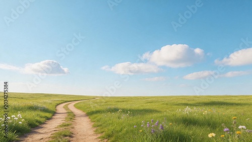 Country road through meadow