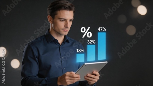Man viewing data chart on tablet