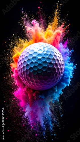 Golf ball erupts in vibrant, colorful powder explosion