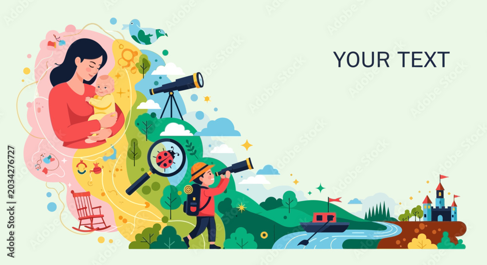 Fototapeta premium Colorful Family and Exploration Themed Illustration for All Ages