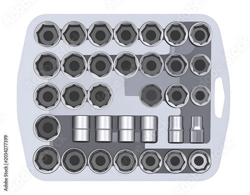 Hexagonal and star drive socket set in organizer