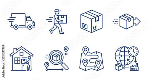 Canvas Print Logistics Line Icons Set – Boxes, Delivery and Shipping Duotone Collection