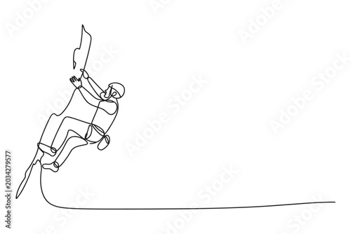 Bild auf Leinwand Single continuous line drawing of a climber ascending a steep rock face with lin
