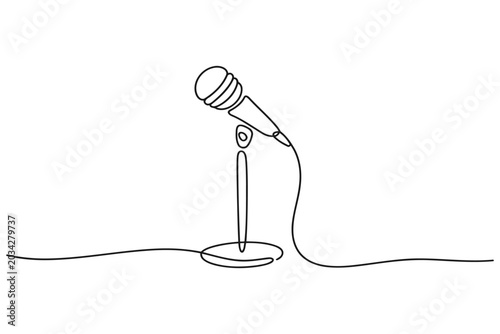 Foto Singular line drawing of a microphone on a stand vector illustration white backg