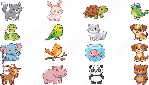Photography Cute Cartoon Animal Collection — 16 Adorable Pet & Wild Animals Clipart Set