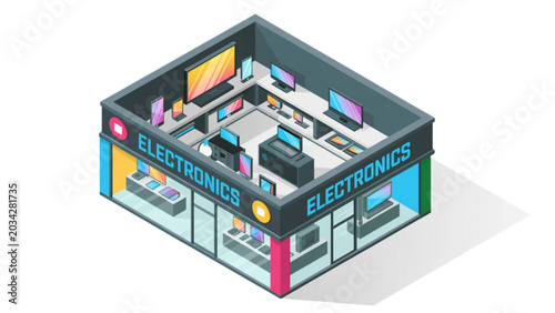Colorful 3d isometric shopping cart filled with groceries in a modern supermarket aisle Vector