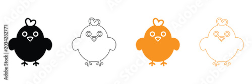 фотографія Cute cartoon chick icons in different colors on white background