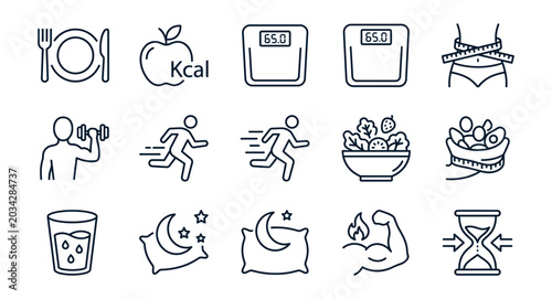 Cuadro en lienzo Weight Loss Line Icons Set – Fitness, Diet and Health Outline Collection