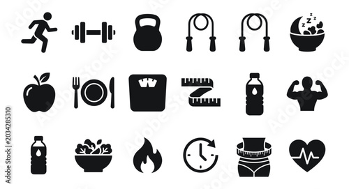Cuadro en lienzo Weight Loss Line Icons Set – Fitness, Diet and Health Outline Collection