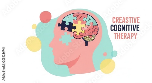 Human head profile with brain as puzzle pieces. Creative cognitive therapy concept for mental processes.