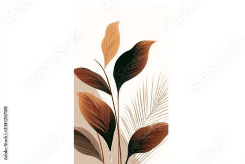 Minimalist botanical art with earth-tone leaves on light background