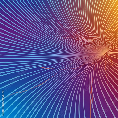 Vibrant abstract tunnel background with converging radial lines in a dynamic blue to orange gradient.