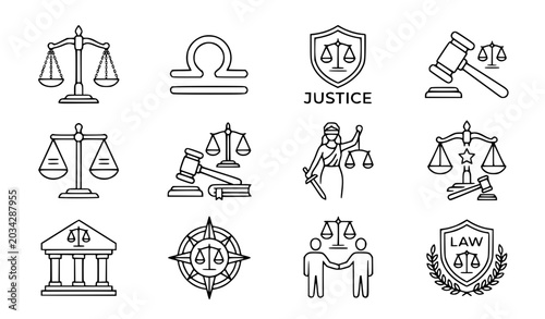 Fotografi Justice scales icon set law libra vector illustration
