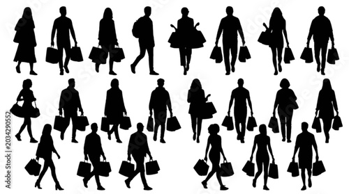 Fotografi Silhouette people walking with luggage in a crowd