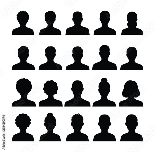 Male and female head silhouettes avatar, profile icons. Vector
