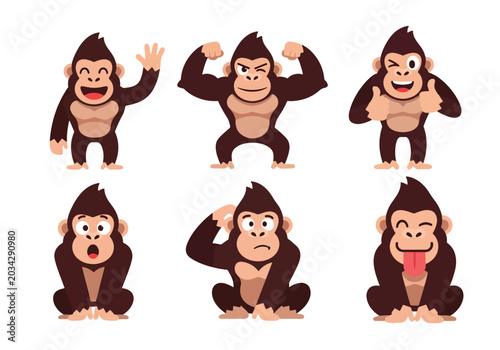 Photography Cute gorilla cartoon mascot collection with expressive emotions and playful poses