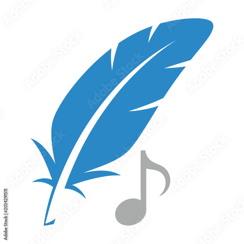 Foto Blue Feather Pen Icon with Musical Note Symbol Represents Creative Songwriting a