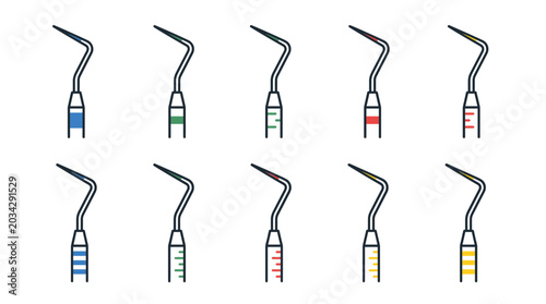 Set of 10 Periodontal Probe Markings in Flat Vector Style for Dental Examination and Oral Hygiene Diagnostics