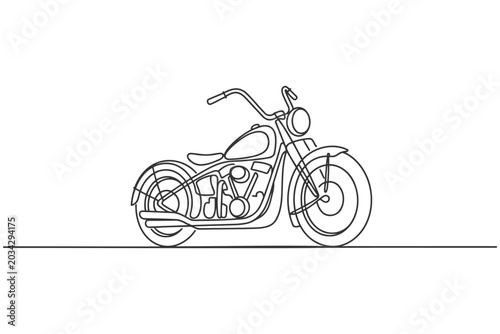 Bild auf Leinwand Single line art illustration of a cruiser motorcycle on a plain background with