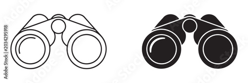 Konstfotografi Binoculars outline and filled icon set for looking observing or searching vector illustration