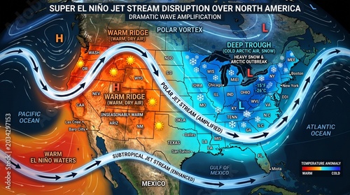 Super El Niño Super El Nino Jet Stream Disruption Over North America Dramatic Wave Amplification