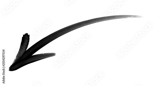 Bild auf Leinwand Thin curved black marker brush stroke arrow graphic showcasing fluid waterbase ink texture details for alternative youth subculture streetwear clothing brand merchandise layout clip art design