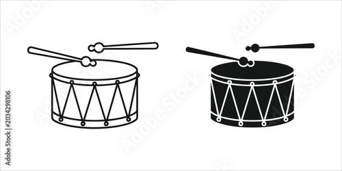 Obraz na płótnie Black and white snare drum with drumsticks musical instrument