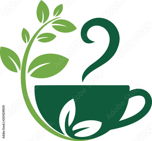 Принти на полотні Symbolic representation of a steaming green tea cup with a growing plant sprout