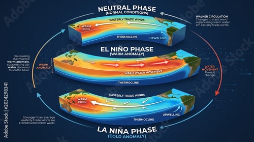 Super El Niño El Nino La Nina and Neutral Phase Climate Change Illustration