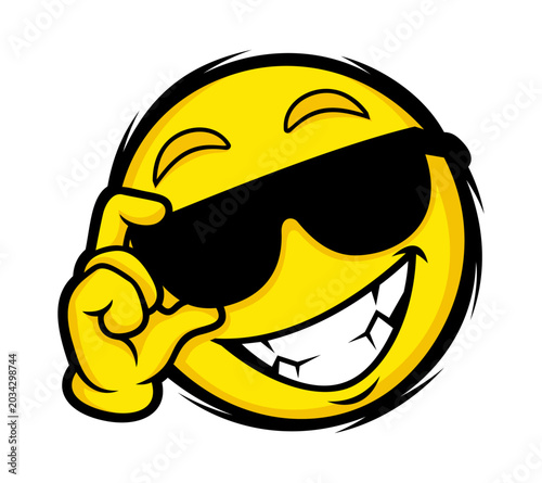 Illustration of a cool yellow smiley face emoji wearing sunglasses