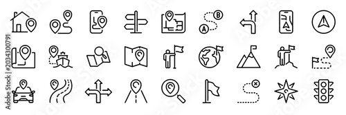Photos Navigation and GPS Line Icons Set
