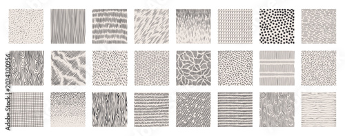 Sketch pattern set. Hatch lattice and wood line texture, crosshatch stripe shading or blueprint pencil dot scratch. Doodle drawing dots and curves. Repeat ornament. Vector scribble background