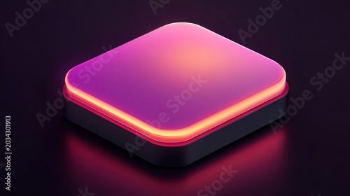 Sleek futuristic geometric shape with vibrant glowing neon edge, abstract modern digital technology concept.
