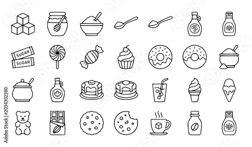 Foto Sugar and sweetener solid fill icon set vector illustration