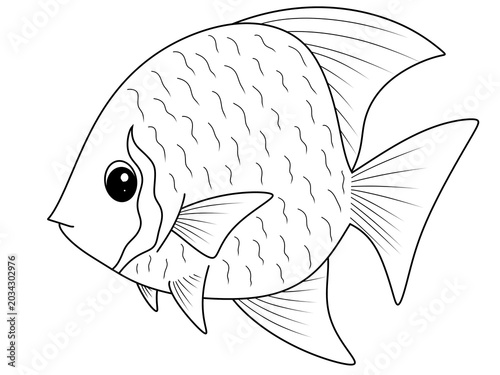 Digital hand draw for coloring fish in the sea