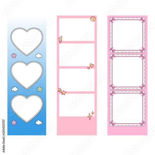 Cute Photo Booth Strips with Hearts and Stars, Perfect for Scrapbooking and Creative Projects