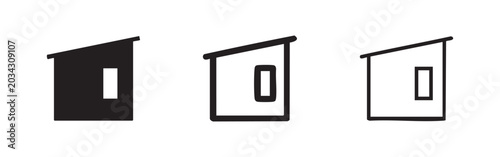 Bild auf Leinwand Simple shed or lean-to building icon set with a window in solid, bold, and thin outline styles