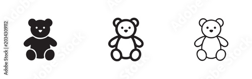 Schilderij op canvas Cute teddy bear icon set representing childhood and toys in solid, bold, and thin outline styles