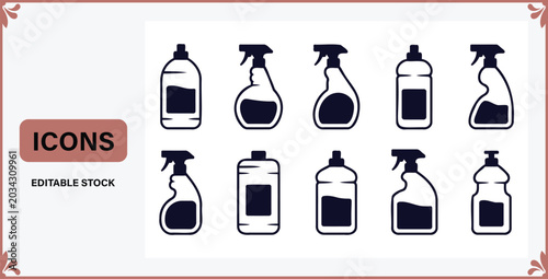 фотографія Collection of diverse cleaning spray bottles and containers in silhouette style