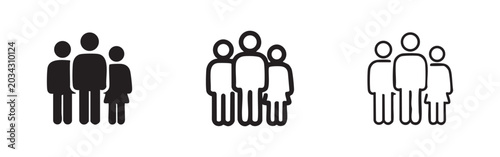 Bild auf Leinwand Set of three group of people icons in solid, outline, and hand-drawn styles, symbolizing team, community, or networking