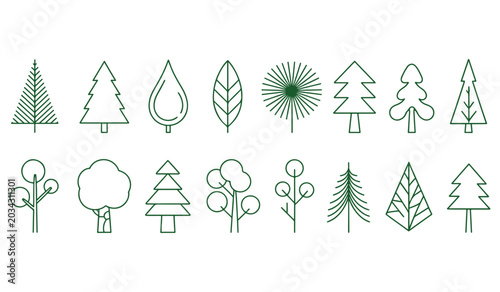 Tableau sur toile Minimalist Geometric Tree Icons and Abstract Forest Line Art Vector Set, Modern Landscape Architecture, Eco-Friendly Branding, and Forestry Line Graphics, vector, illustration